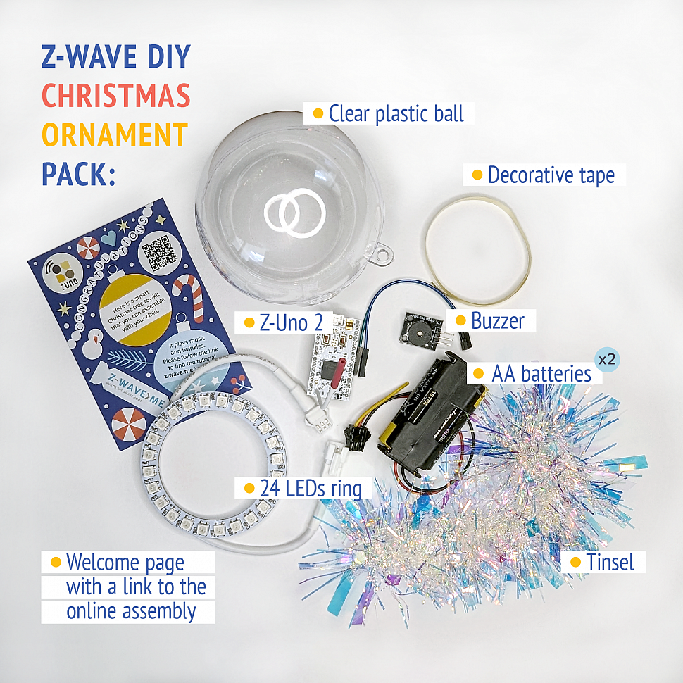 The Z-Wave Christmas Ornament pack includes: